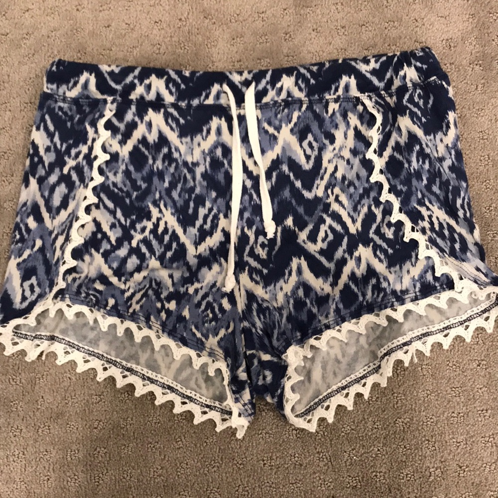 blue and white flowy shorts